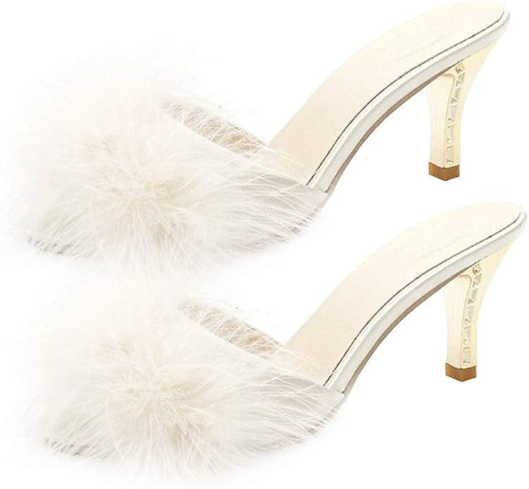 Holibanna Frauen Feder Hohe Ferse Faux Feder Mit Hohen Absätzen Pantoffel Rutschfeste Sommer San... | Amazon (DE)