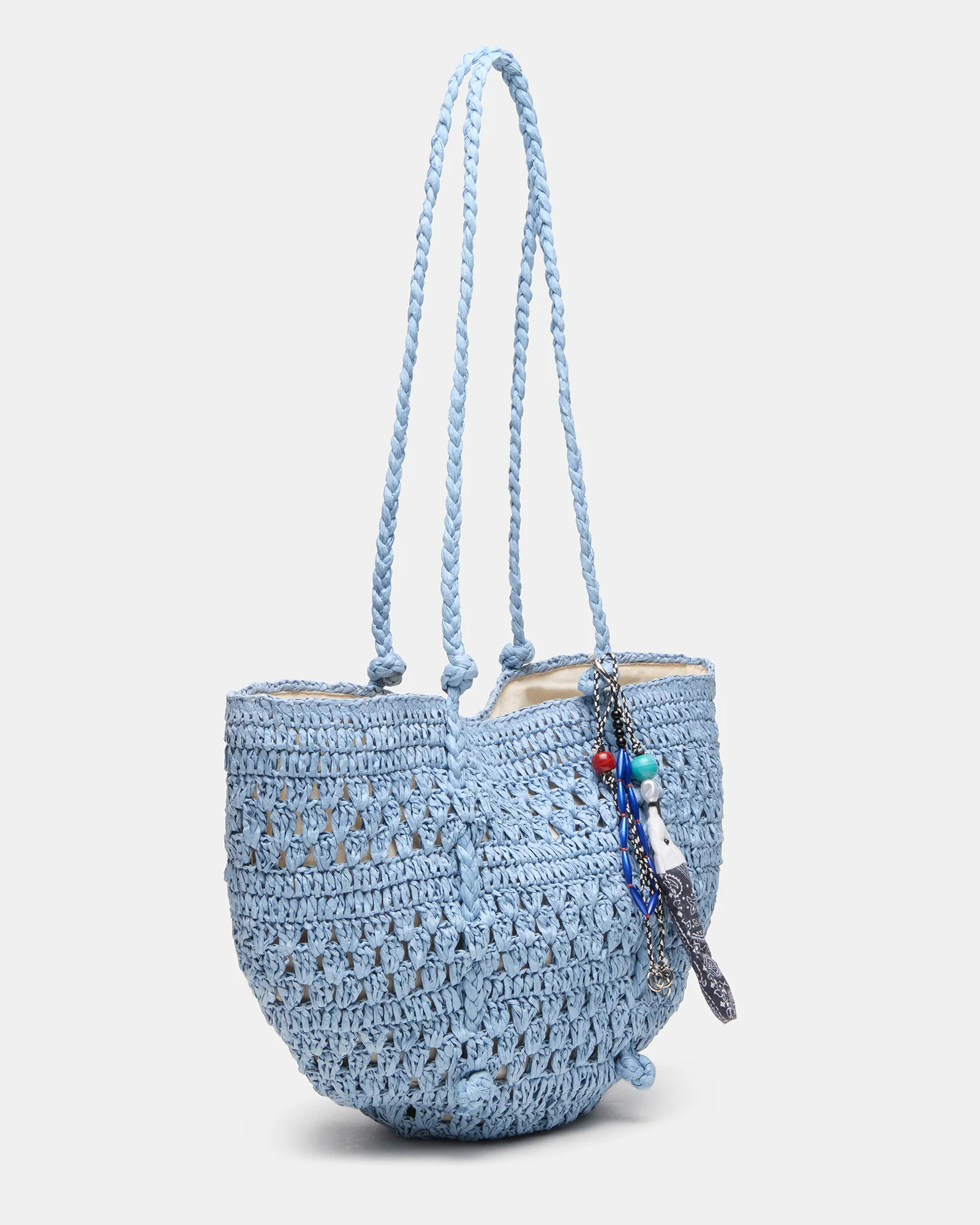 TYDES Bag Blue Boho Straw Shoulder Strap Tote Handbag | Steve Madden (US)
