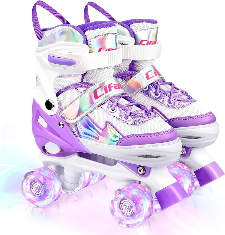 Roller Skates for Girls Boys Kids, Black Pink Purple 4 Sizes Adjustable Kids Roller Skates with L... | Amazon (US)