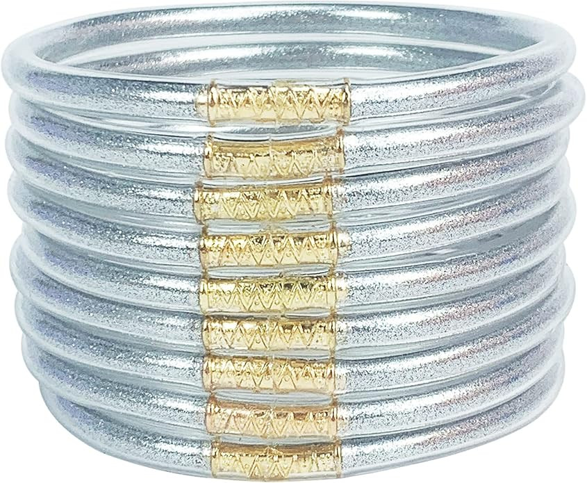 YBMYCM 9PCS Glitter Filled Jelly Silicone Bracelets Set,Soft Glitter Open Bracelet for Women Girl... | Amazon (US)