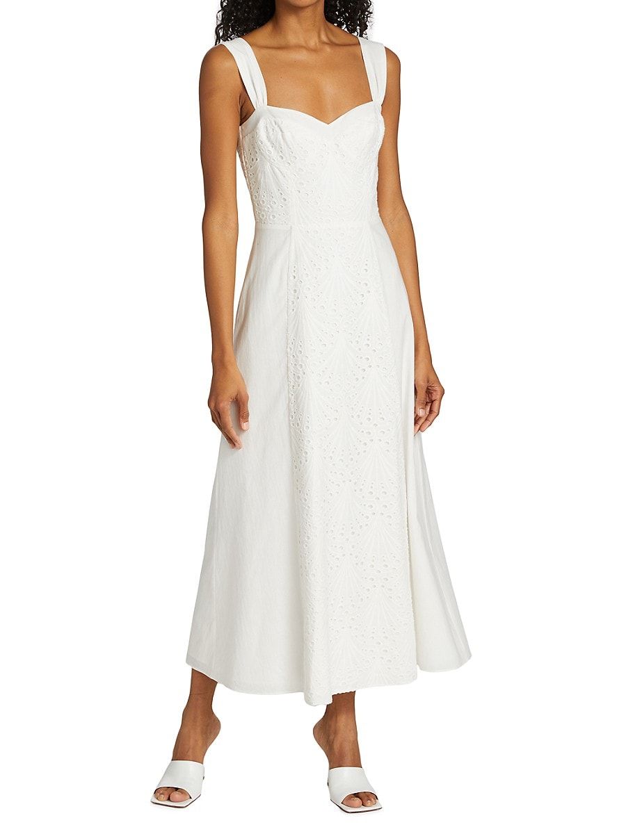 AMUR Women's Orla Eyelet Midi Dress - White - Size 4 | Saks Fifth Avenue OFF 5TH (Pmt risk)