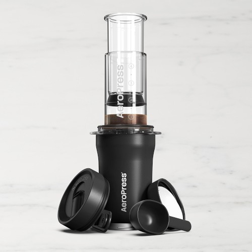 AeroPress Go Plus travel coffee press system in black