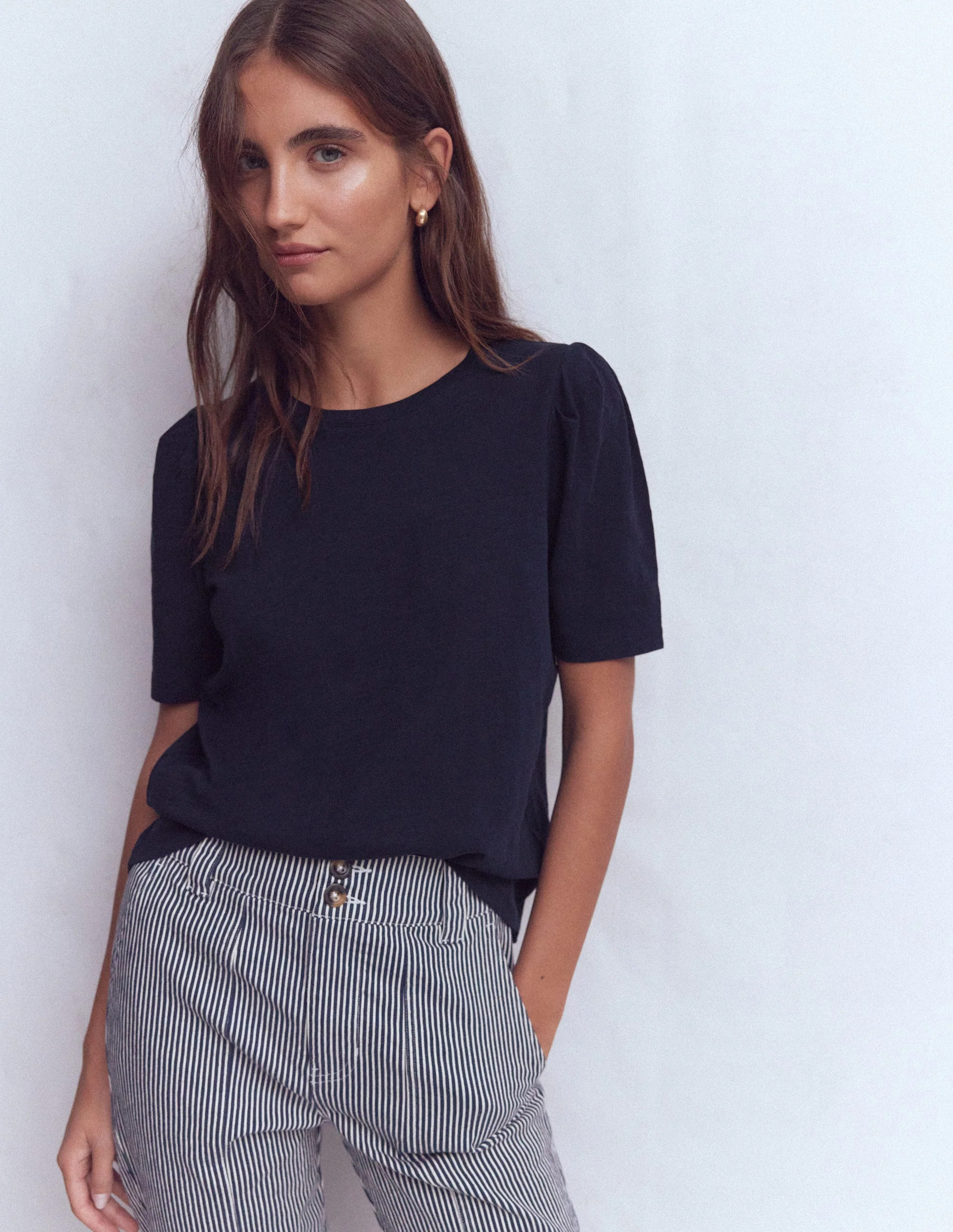 Sophie Puff Sleeve T-shirt-Navy | Boden (US)