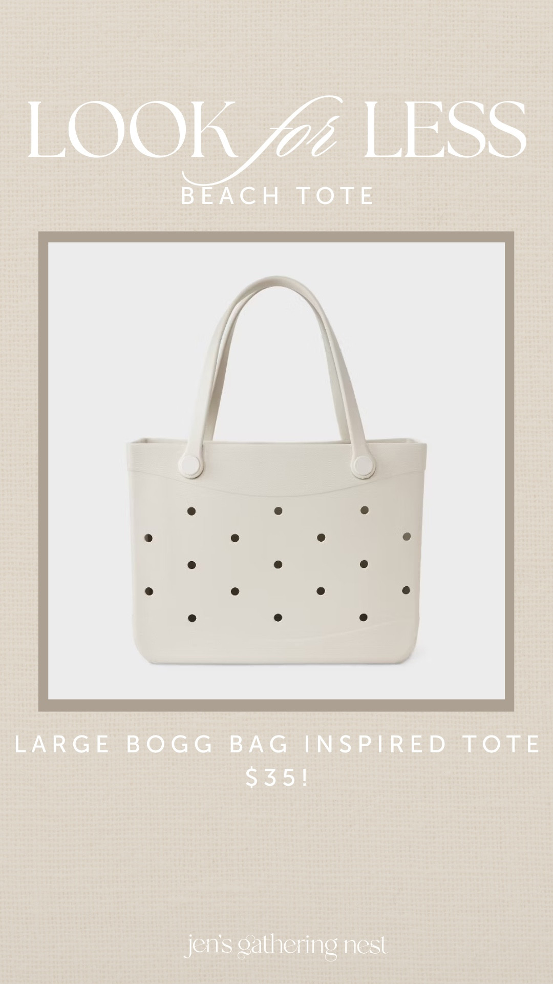 Look at this gem I just found! It’s a look for less of the popular bogg bags that are a MUST IMO for mamas and boat/beach days! Carry’s SO much + waterproof.
This one is the same color as mine and only $35!!!

#targetfind #lookforless #boggbag #designerinspired #beachtote #boatbag #beachtote #plastictote #momfind #target #beachessentials 

#LTKSeasonal #LTKWatchNow #LTKFindsUnder50
