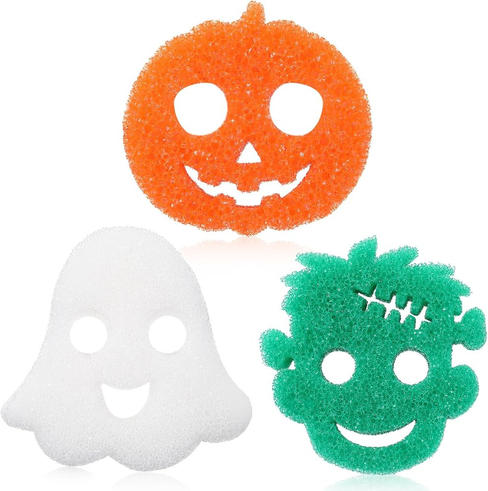 Baderke 3 Pcs Halloween Cleaning Sponges Cute Kitchen Scrub Sponges Ghost Pumpkin Sponge Temperat... | Amazon (US)