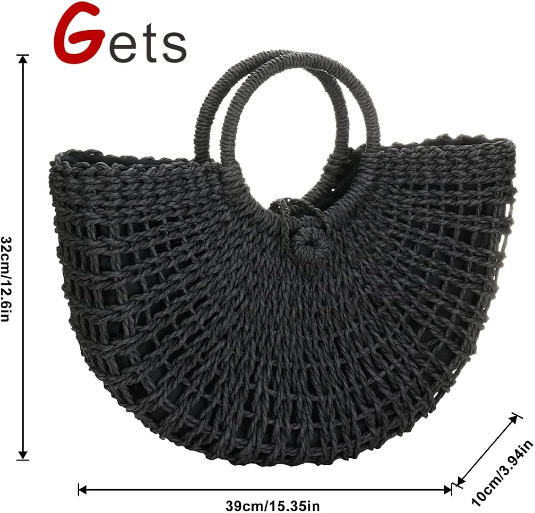 Gets Handwoven Rattan Top-handle Bag for Women Bohemian Round Straw Tote Bag Beach Large Carrying... | Amazon (US)