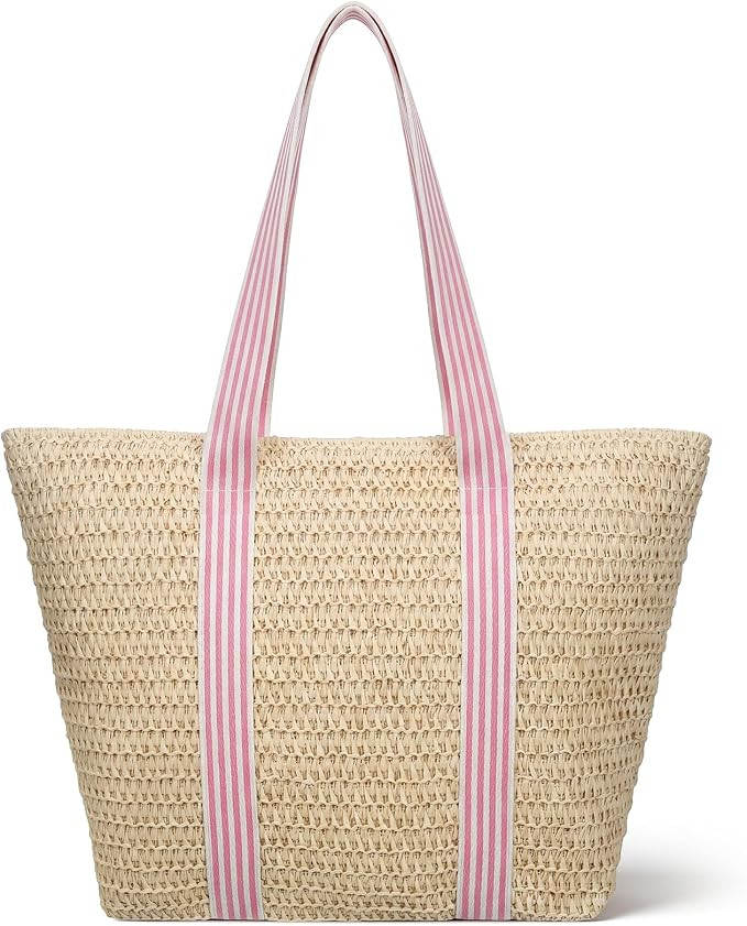Eccliy Large Straw Beach Tote Bag for Women Summer Beach Tote Bag Foldable Shoulder Handbag with ... | Amazon (US)