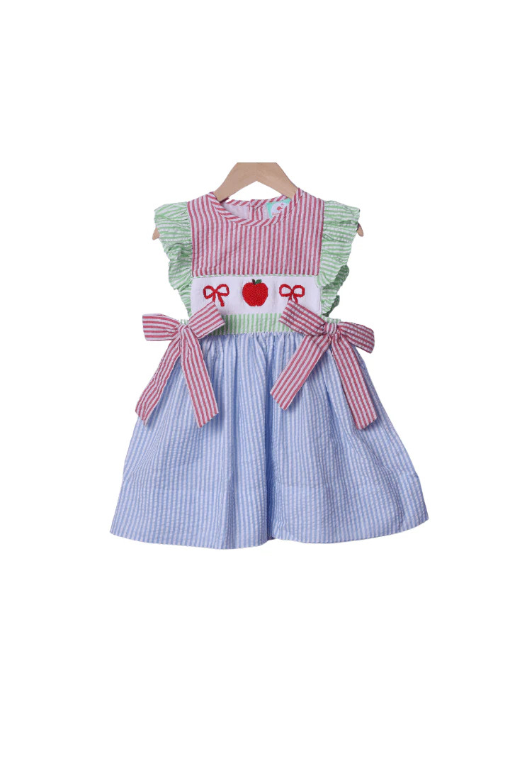 Smocked Apple and Bows Seersucker Dress | The Smocked Flamingo