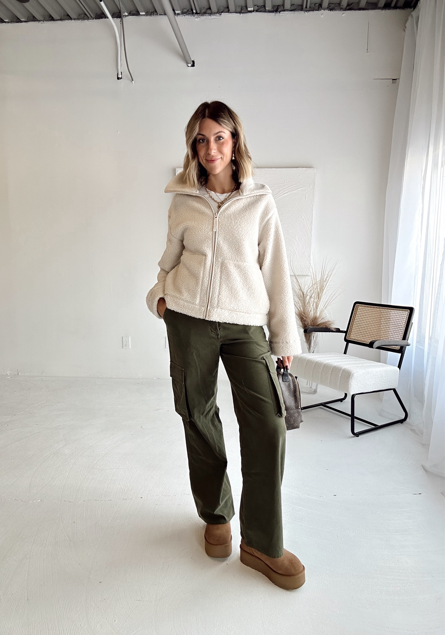 Day 7 OOTD idea
Tee shirt is size small from Abercrombie 
Cargo pants are from aritzia 
Sherpa sweater is from H&M and I got a medium as it fits more snug 

#LTKcanada #LTKautumn #LTKwinter