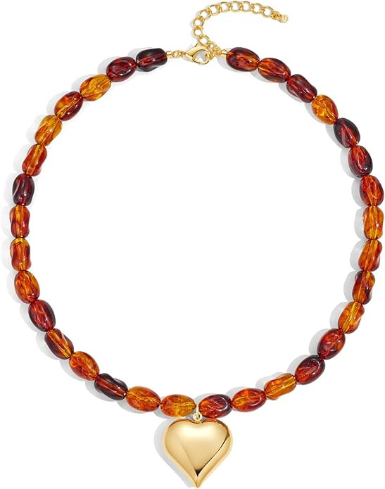 Amazon.com: Lnmoieu Heart Pendant Necklace for Women Amber Acrylic Chunky Heart Pendant Necklace ... | Amazon (US)