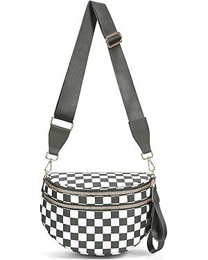 Checkered Bum Bags for Women Crossbody,Nylon Crossbody Bag Large Fanny Pack Checkered Purse Overs... | Amazon (US)