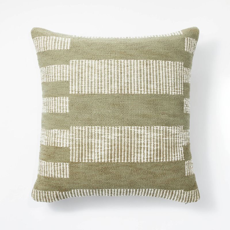 Oversized Textured Asymmetric Striped Square Throw Pillow Cream/Green - Threshold&#8482; designed... | Target