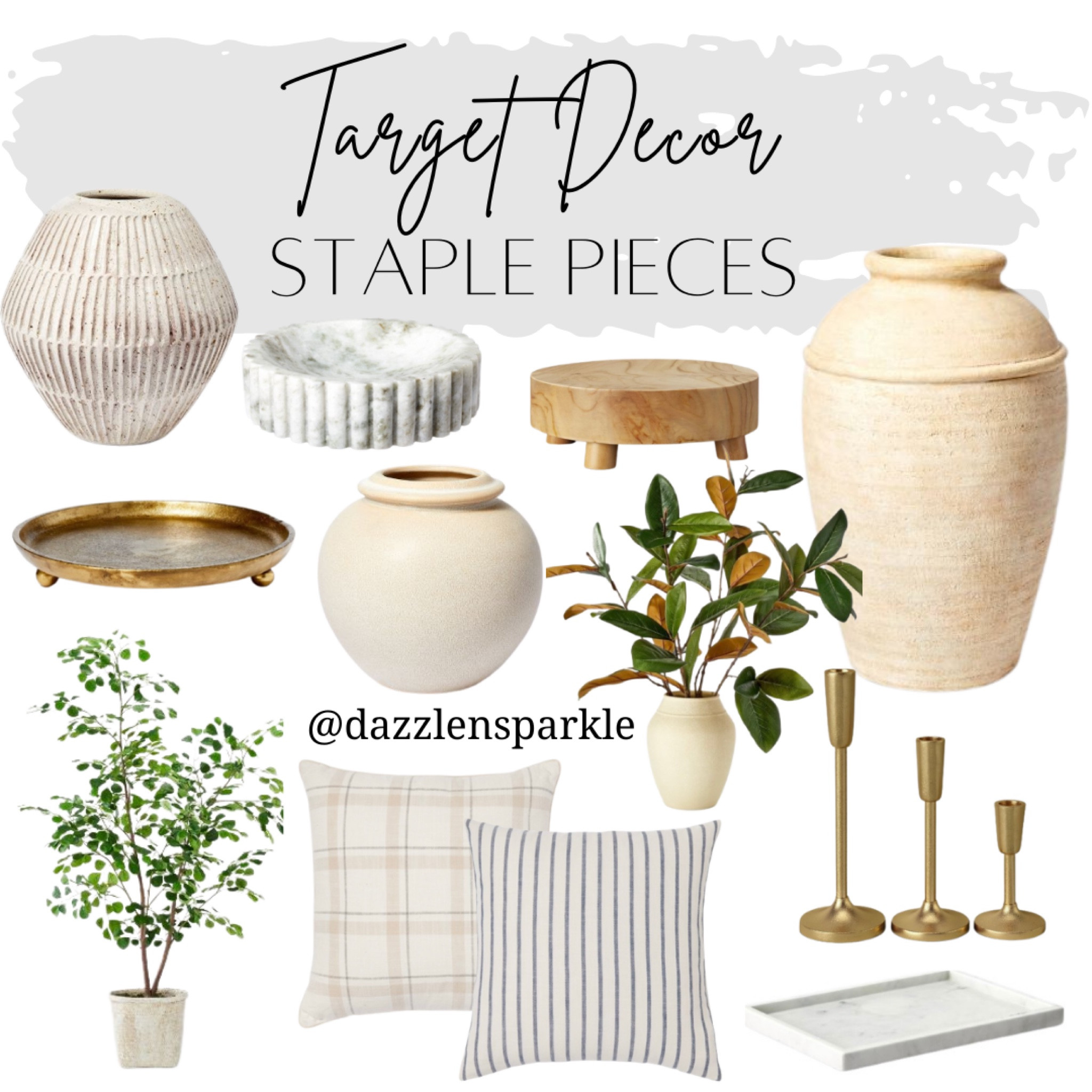 Some excellent decor pieces currently available at Target. These pieces will work with any style and have the classic look that won’t go “out of style” even if trends change.
#targetdecor #homedecor #vases #fauxplants #fauxtree #candleholder #candletray #marbledish #marbletray #riser #tray #dazzlensparkle #homedecorideas

#LTKFind #LTKhome #LTKunder50