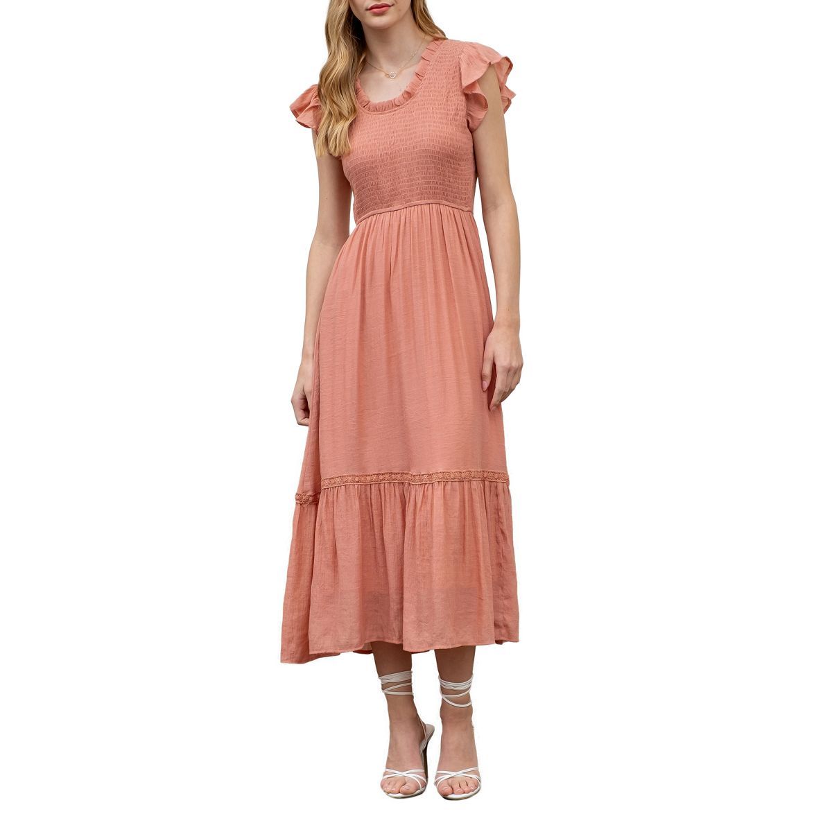 August Sky Women's Short Sleeve Smocked Midi Dress | Target