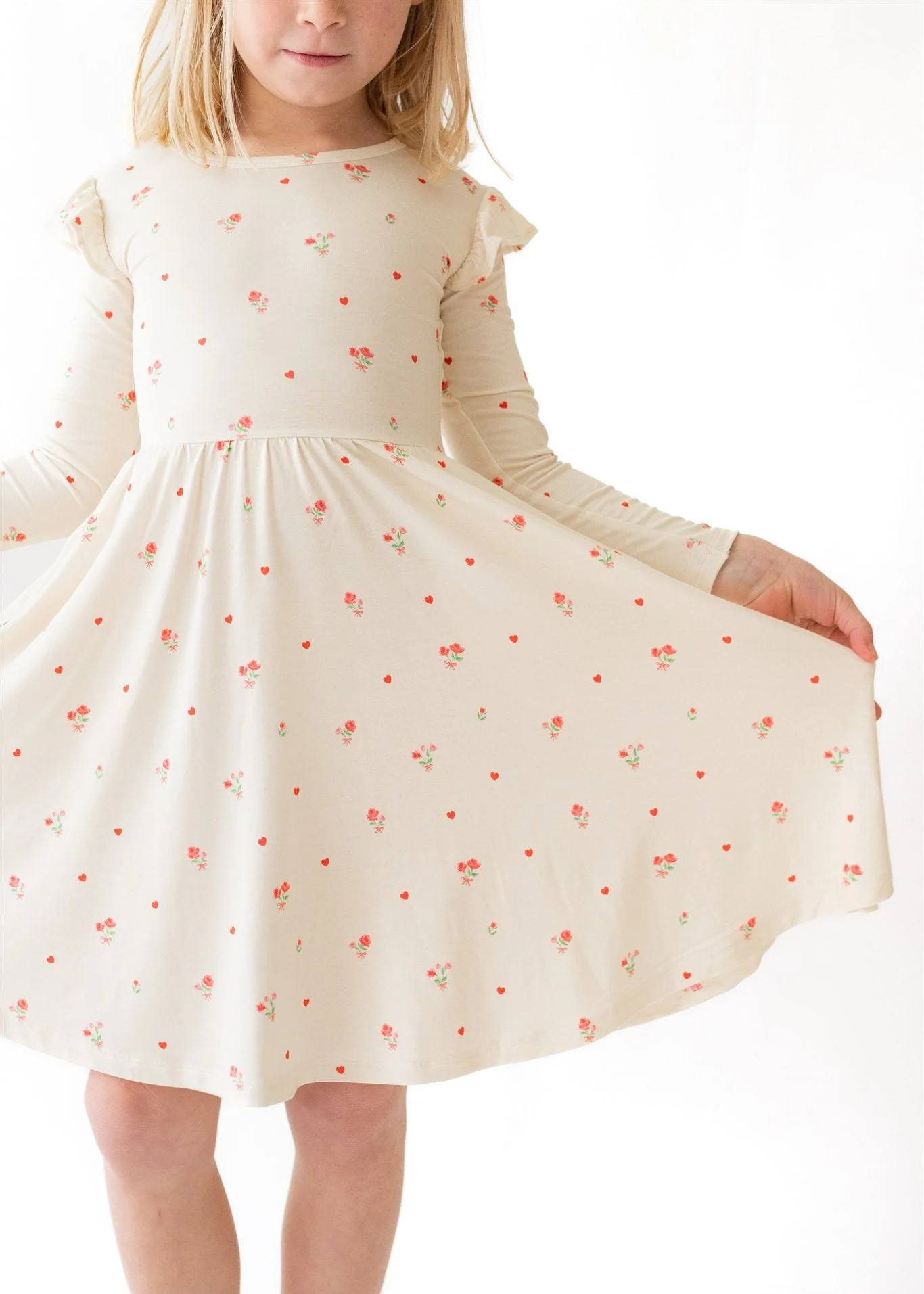 Ditsy Love Long Sleeve Twirl Dress | Tiny Jams