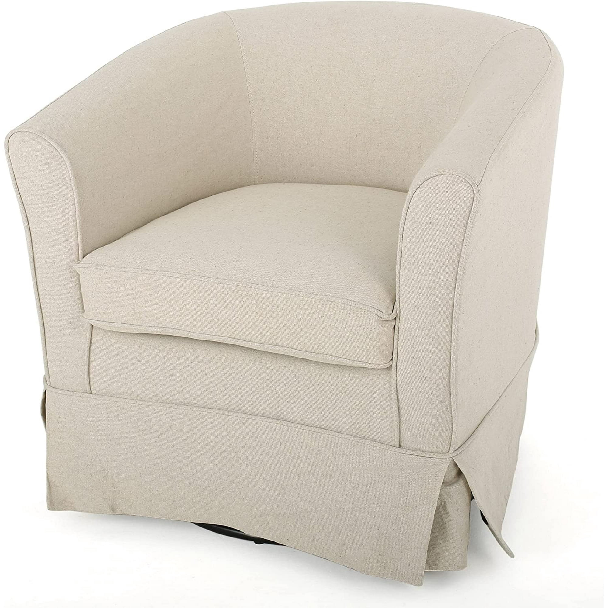 SHMAMT Cecilia Swivel Chair with Loose Cover, Natural Fabric & Rosella Fabric Ottoman, Linen | Walmart (US)