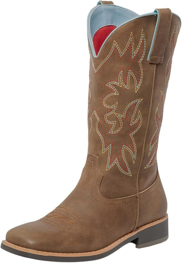 SheSole Women's Mid Calf Square Toe Cowgirl Western Cowboy Boots Brown | Amazon (US)