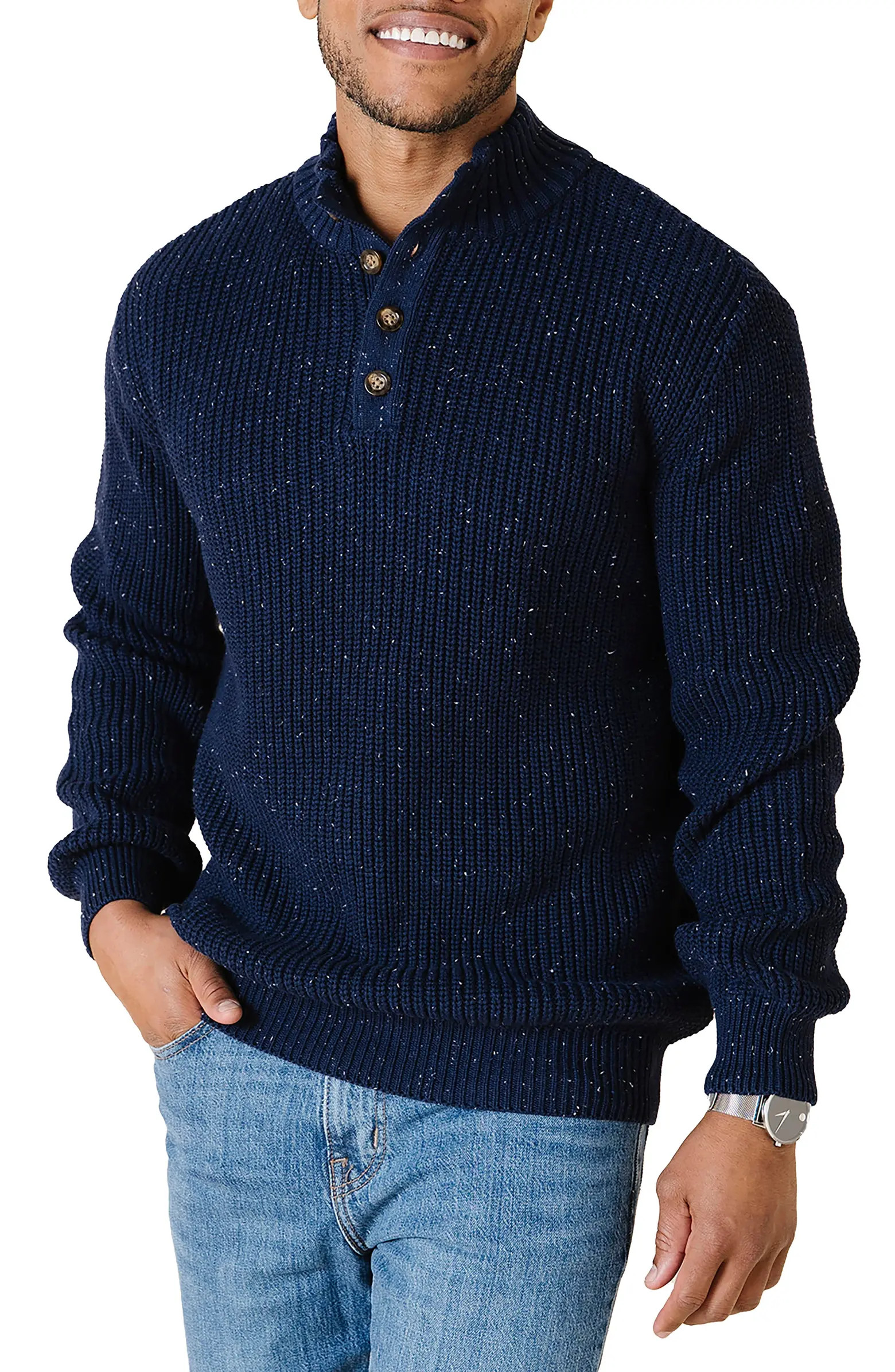 Hope & Henry Organic Mock Neck Cardigan Stitch Sweater | Nordstrom | Nordstrom