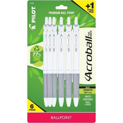 Pilot 5ct Acroball PureWhite Ballpoint Pens Fine Point 0.7mm Black Ink | Target