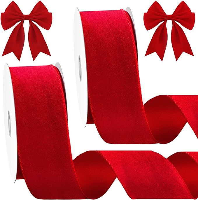 Lyrow Christmas Velvet Ribbon 2.5 Inches Christmas Velvet Satin Ribbon Vintage Wide Wired Edge Wr... | Amazon (US)