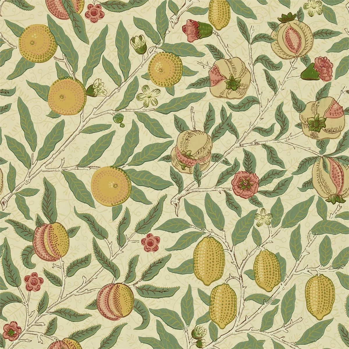 Morris & Co Fruit Beige/Gold/Coral Wallpaper | DecoratorsBest