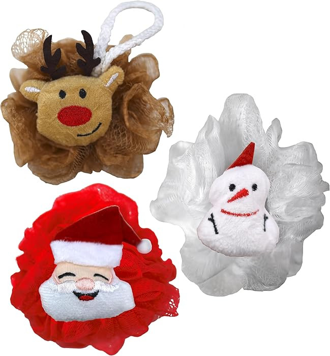 Iconikal Christmas Character Exfoliating Loofahs, 3-Pack, Santa, Reindeer, Snowman | Amazon (US)