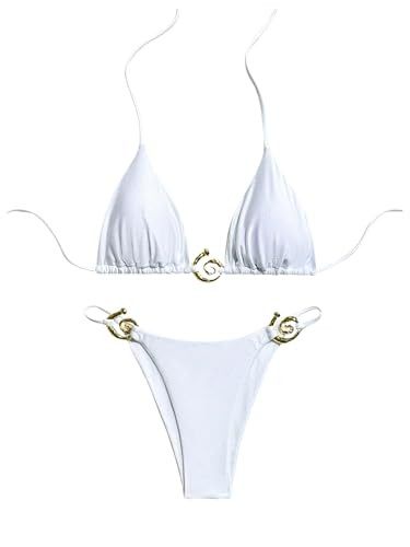 OYOANGLE Women's 2 Piece Bikini Set Spaghetti Strap Halter Swimsuit High Cut Bathing Suits | Amazon (US)