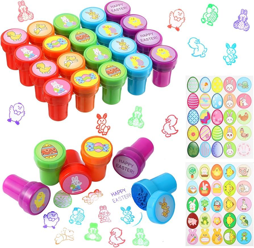 50 Pieces Easter Assorted Stampers Kids Self-Ink Stamps Plastic Animal Stamp with 2 Sheets Easter... | Amazon (US)