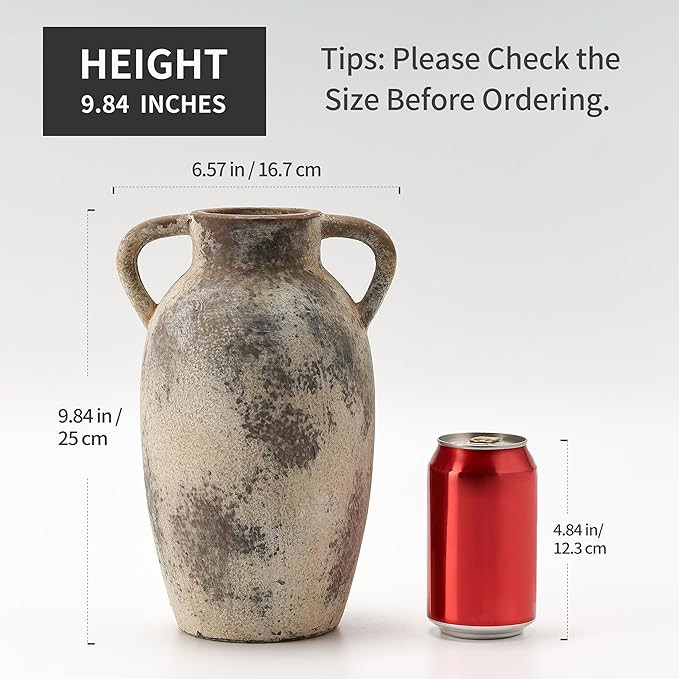 Ceramic Vase, 9.84 Inch Terracotta Vase with Handles, Boho Decor Decorative Vase, Rustic Vase for... | Amazon (US)