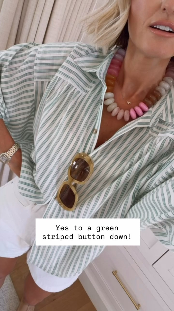 An easy fail safe summer look - a striped button down with a pair of denim shorts! Both summer staples! Use code LOVERLY20 for 20% off Anthropologie when you spend $100 or more! Wearing XS/25! Loverly Grey, Anthropologie, denim shorts, white denim shorts, striped button down, summer staples

#LTKootd #LTKSeasonal #LTKSaleAlert