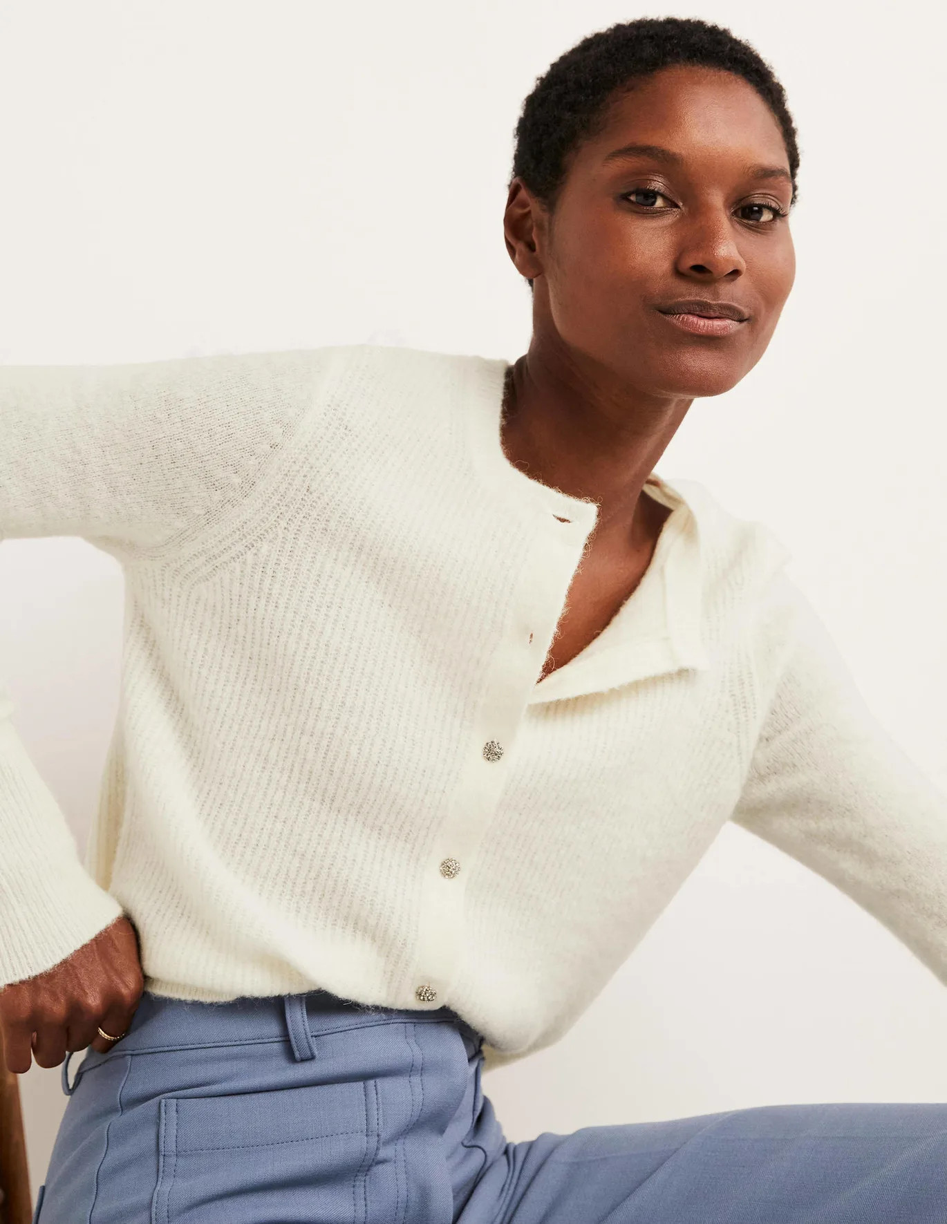 Jewel Button Fluffy Cardigan | Boden (US)