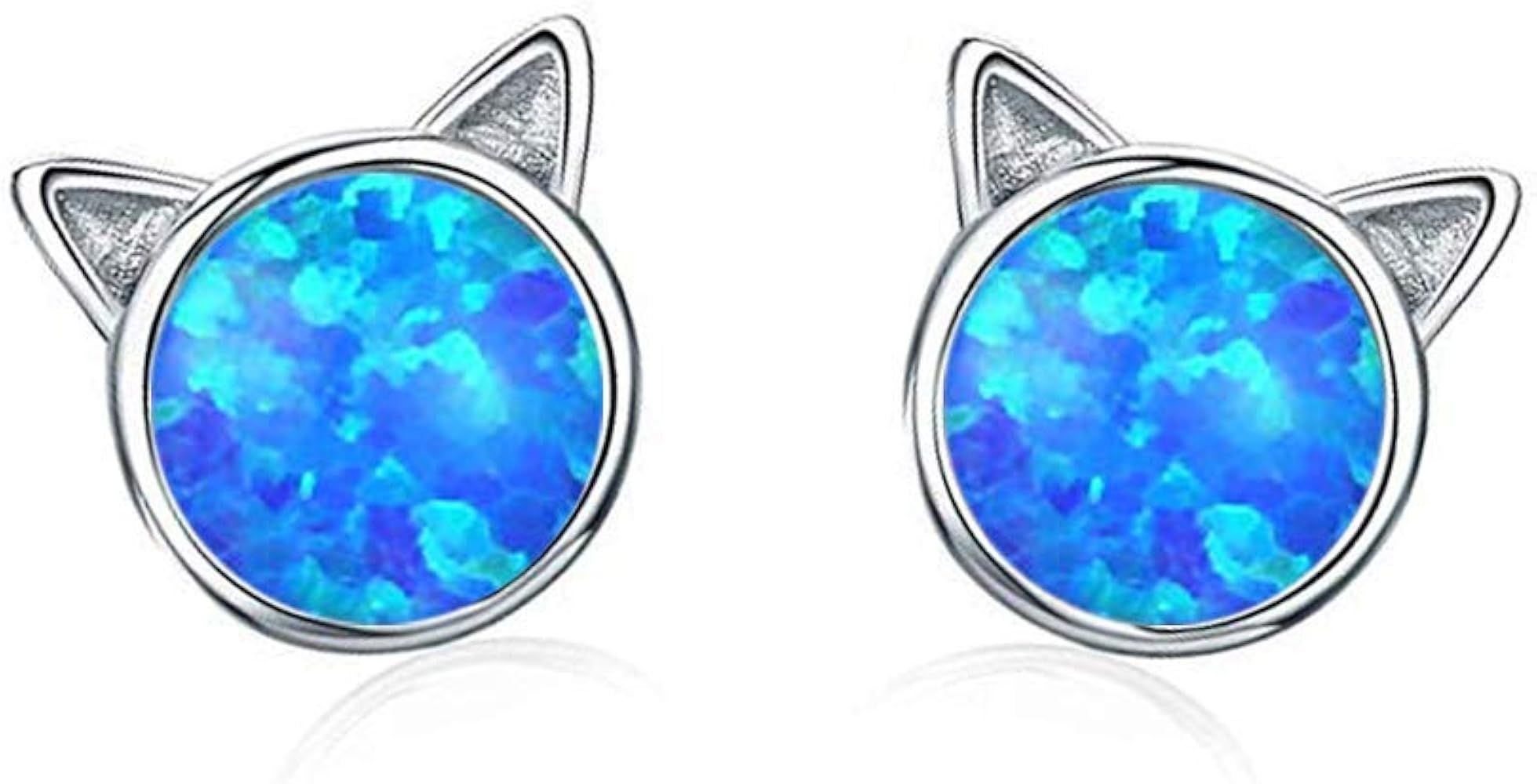 CiNily Opal Stud Earrings,White Gold/Rose Gold Plated Cat Ear/Moon and Star/Dog Bone/Rainbow/Butt... | Amazon (US)