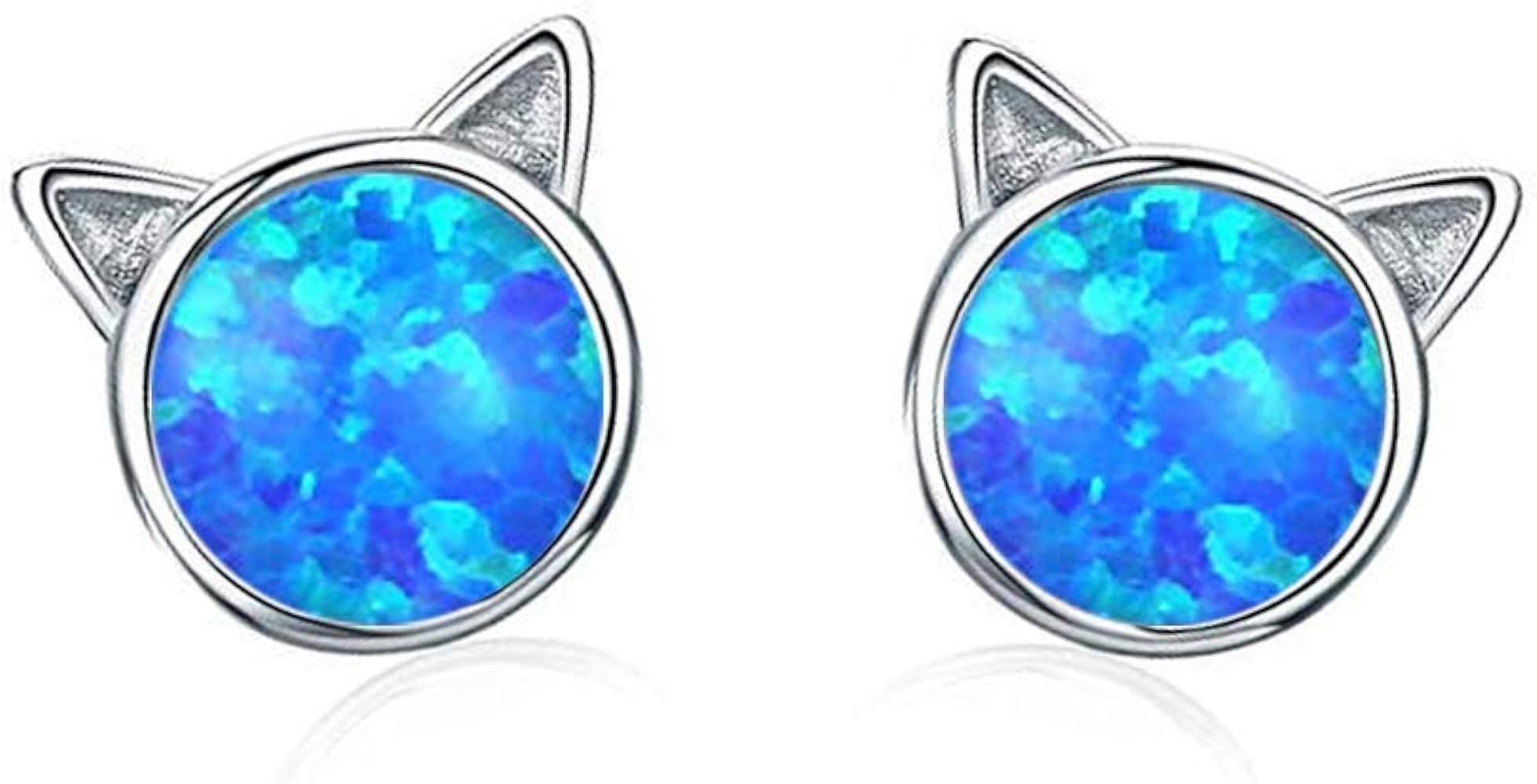CiNily Opal Stud Earrings,White Gold/Rose Gold Plated Cat Ear/Moon and Star/Dog Bone/Rainbow/Butt... | Amazon (US)