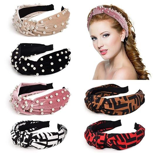 HOKPA Faux Pearl Headbands for Women Set, 3 Velvet Faux Pearl Hairbands and 3 Letter F Hairbands,... | Amazon (US)