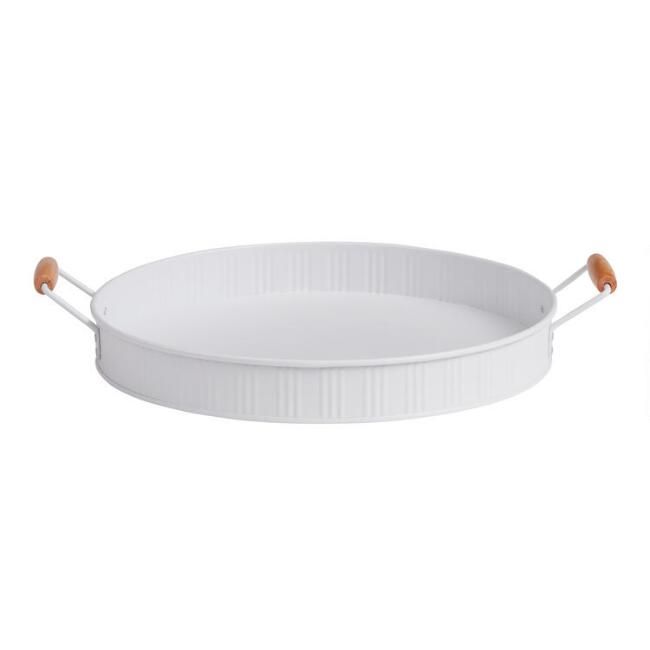 Round White Galvanized Metal Serving Tray | World Market