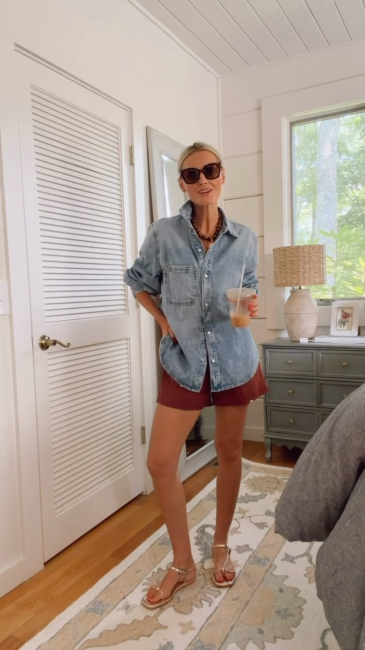 This denim button down has been a new go-to of mine! It’s actually from Target! And, these brown shorts are part of a set! Wearing M in top & S in shorts!

Loverly Grey, pre fall, denim shirt, early fall outfit, matching set, brown set, Amazon, Target, gold sandals

#LTKSeasonal