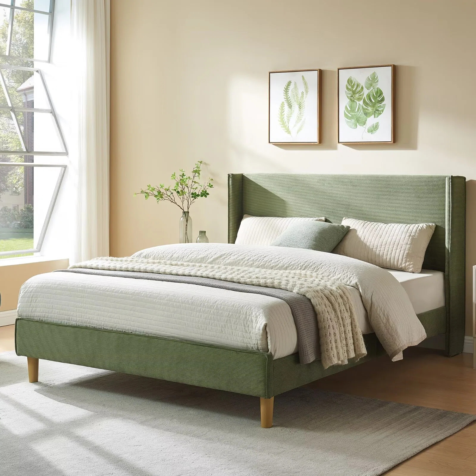 Ebern Designs Luxury Modern Wingback Corduroy Upholstered Bed & Reviews | Wayfair | Wayfair North America