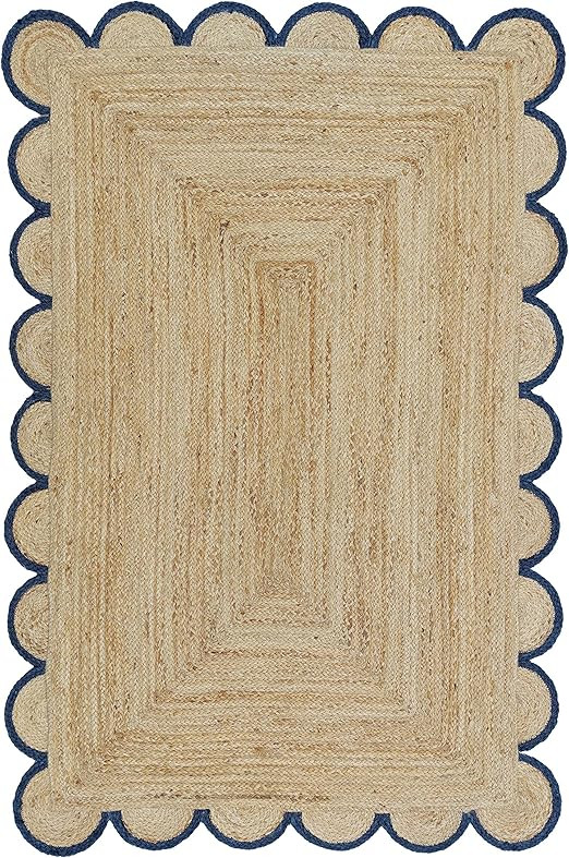 Weaving Village Scalloped Natural Jute Area Rug, Colored Trim | Amazon (US)