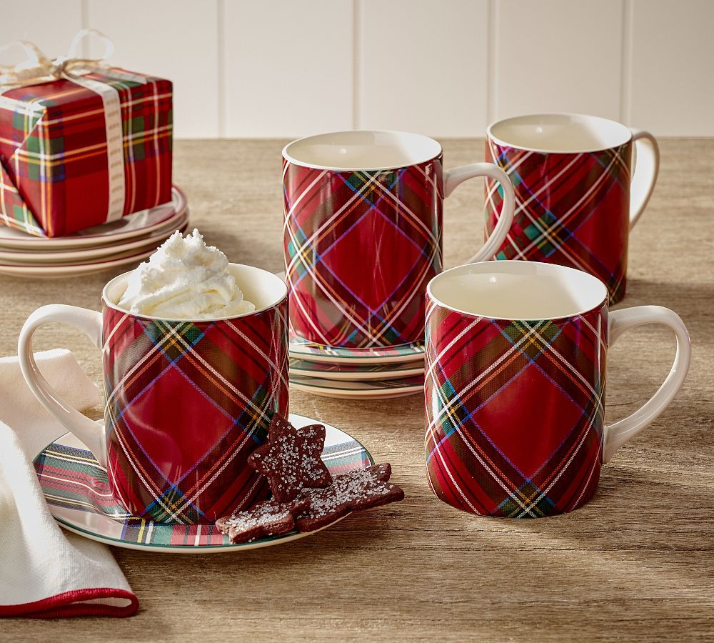 Stewart Plaid Stoneware Mugs - Set of 4 | Pottery Barn CA