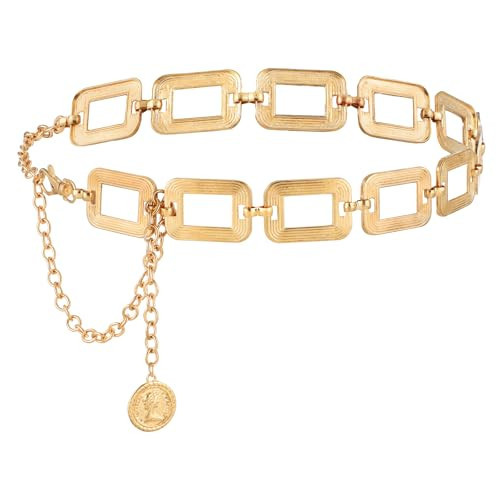 Women's Chain Belt Metal Waist Belt Gold Chain Belt Chunky Belly Link Belt Adjustable Women Long Belt Multilayer Fashion Belly Jewelry for Women Girls Dresses Jeans Trousers | Amazon (US)