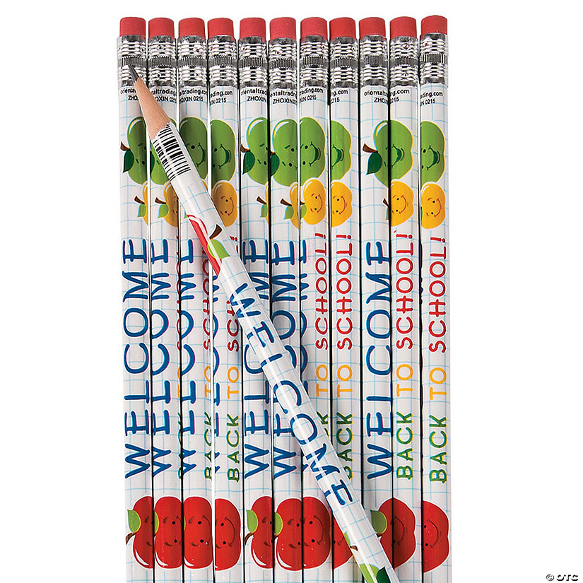 7 1/4" Welcome Back to School Happy Fruit Wood Pencils - 24 Pc. | Oriental Trading Company