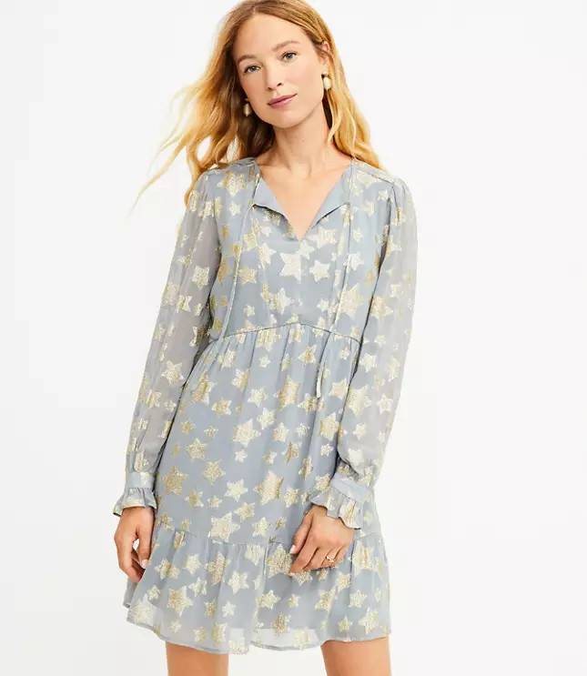 Shimmer Star Tiered Dress | LOFT