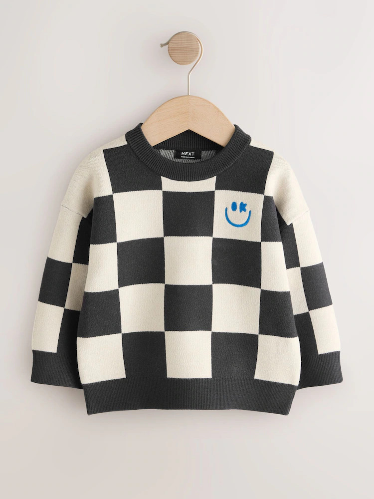 Monochrome Checkerboard Knitted Crew Neck Jumper (3mths-7yrs) | Next US