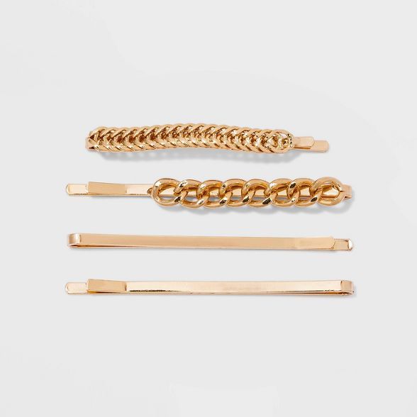 Metal and Chain Bobby Pin Set 4pc - A New Day™ Gold | Target