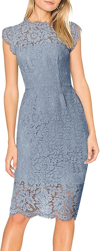 MEROKEETY Women's Sleeveless Lace Floral Elegant Cocktail Dress Crew Neck Knee Length for Party | Amazon (US)