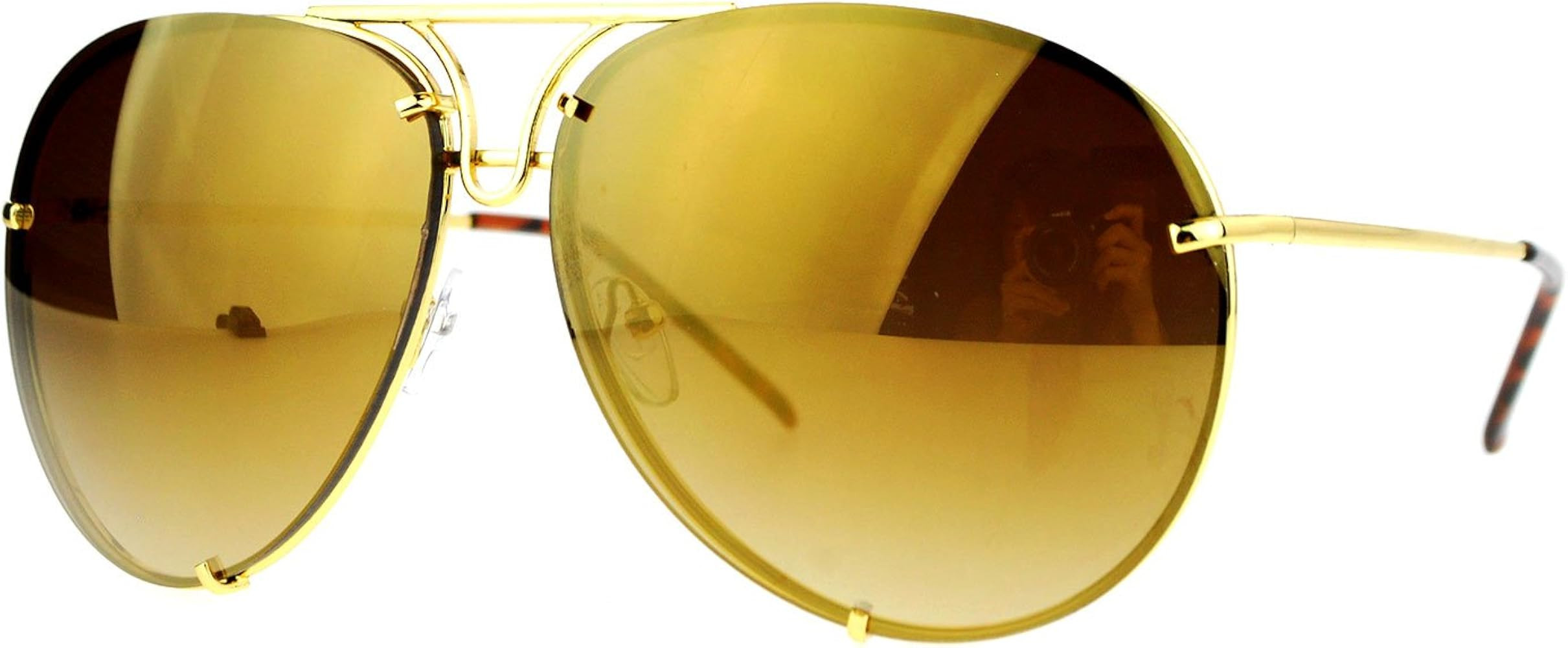 JuicyOrange Oversized Round Aviator Sunglasses Mirror Lens Metal Rims in Back Spring Hinge | Amazon (US)