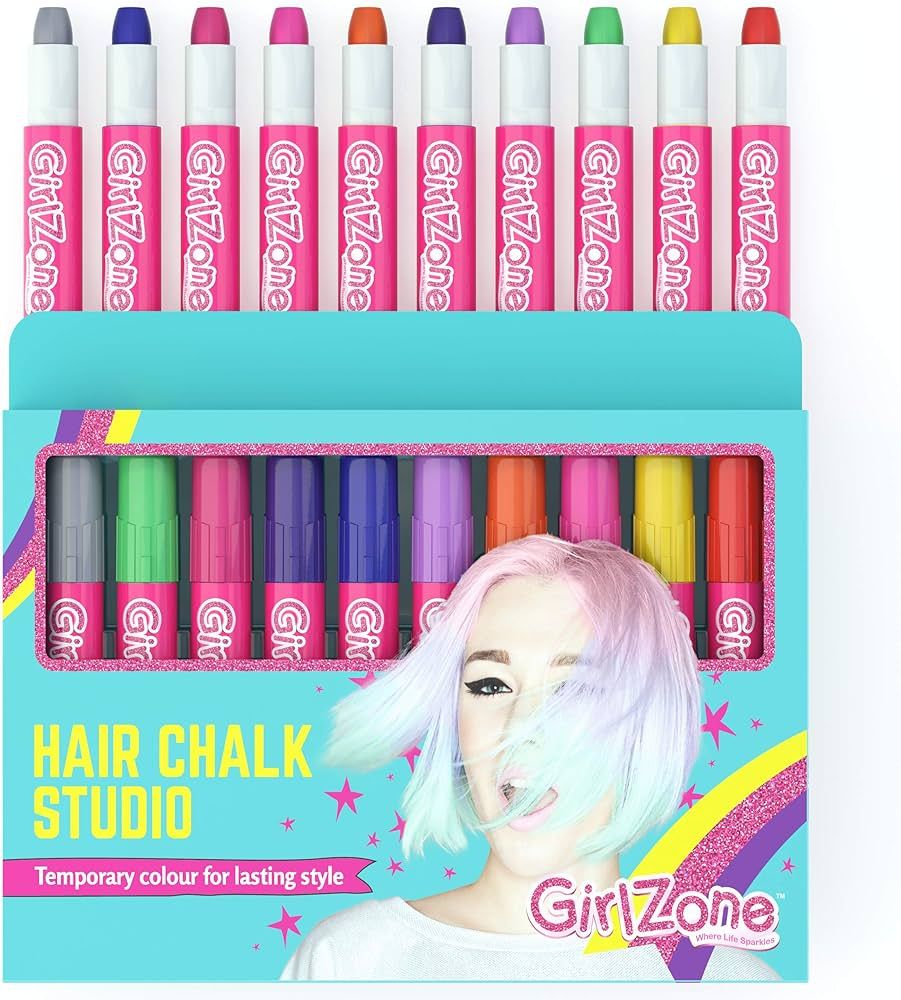GirlZone Hair Chalks Set, 10-Piece Temporary Hair Chalks For Girls, Fun Girl Toys For Girls Ages ... | Amazon (US)