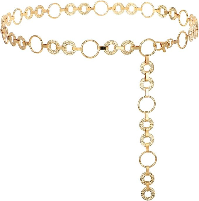 WHIPPY Metal Waist Chain Belt Women Adjustable Body Link Belts Ladies Fashion Chain for Jeans Dre... | Amazon (US)