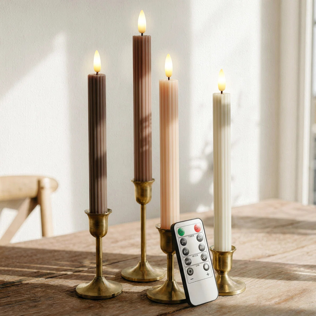 WYZworks Coordinated Chocolatey Mocha Brown 4 Pack Set, 10" LED Flameless Fluted Ribbed Grooved T... | Wayfair North America