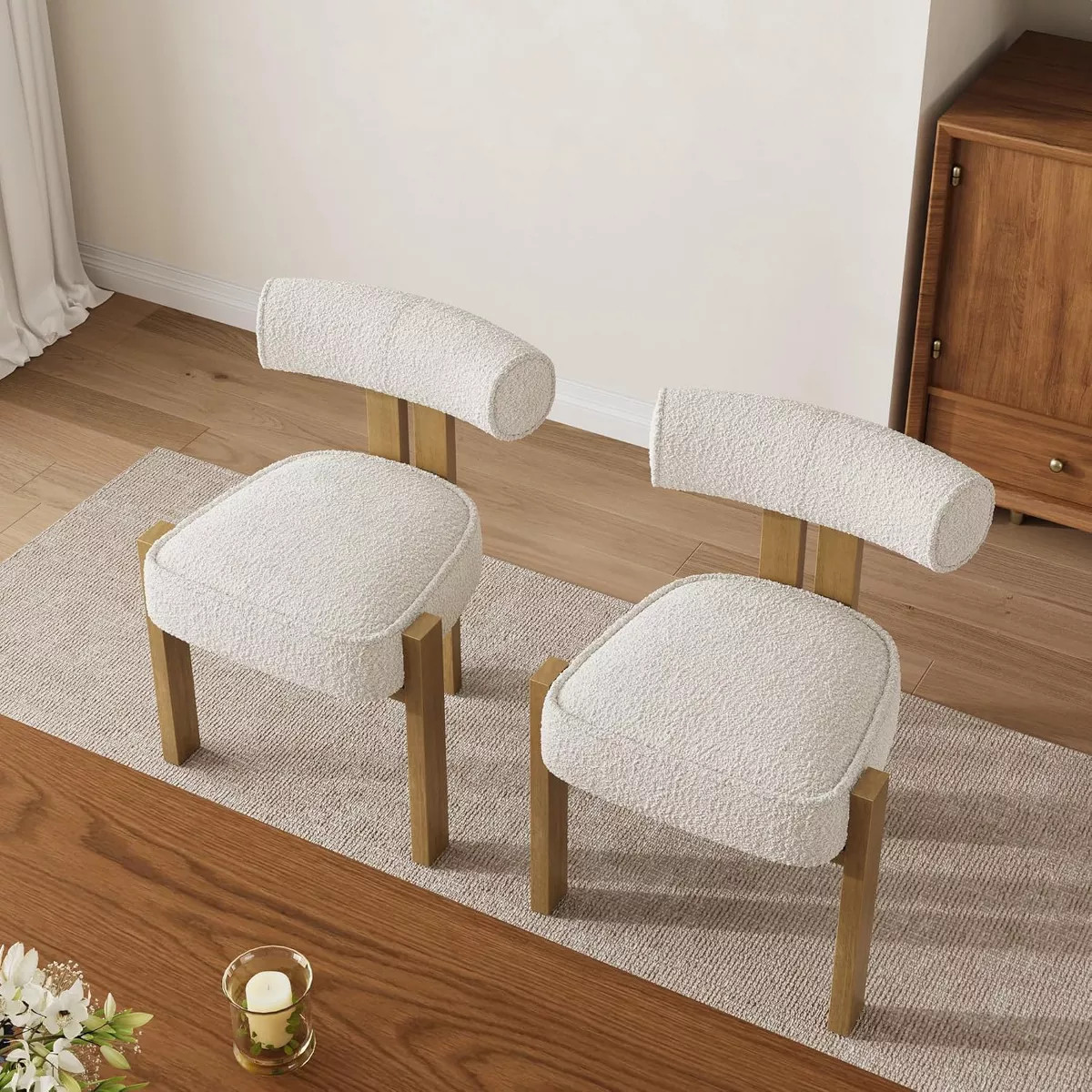 Set of 2 Modern Upholstered Dining Chairs, Plush Boucle Armless Chair with Curved Back Support & ... | Target